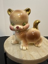 Vintage Ceramic Kitten Figurine Gold Accents 5”