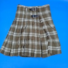 Mens Plaid Kilt Scottish Highland Style Buckle Adjustable Olive Brown Sz 34