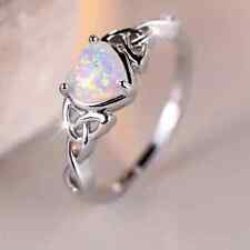 925 Sterling Silver Celtic Knot Opal Heart Ring size N in Gift Box