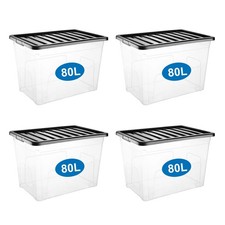 4x 80L Clear Plastic Storage
