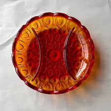 Vintage LE Smith Amberina Moon and Stars Divided Dish Plate Relish Candy