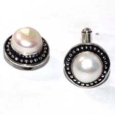 925 Silver Plated Pearl Ethnic Cufflinks Handmade Jewelry Size 1" AU s459