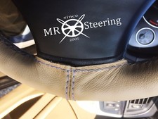 FOR RENAULT ALPINE GTA 1984-91 BEIGE LEATHER STEERING WHEEL COVER GREY DOUBLE ST