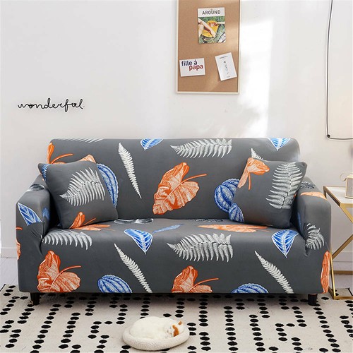 Blue leave stretch sofa cover - blue,