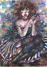 original painting A3 130RI artwork mixed media impressionism woman