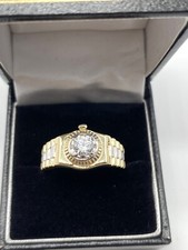 9ct Yellow Gold Mens Ring - Rolex Sides, Cz Stone & Fully Hallmarked Sizes Q-V