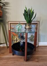 VINTAGE MID-CENTURY DANISH TEAK AND GLASS ROUND DRINKS COCKTAILS TROLLEY