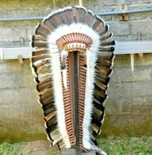 Headband Feather Indian Turkey Brown Native Warbonnet Headdress Handmade 37"long