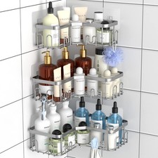 Menbyci Pack Corner Shower Caddy, Shelf Hooks, Stainless Steel Storage RRP £20