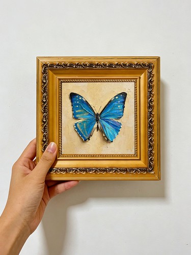 Vintage bright blue butterfly - blue,