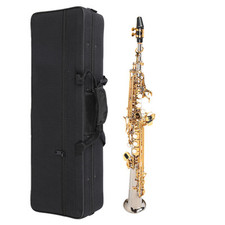 Professional Brass Soprano Straight Saxophone Silver Plated Tube Gold Key Sax
