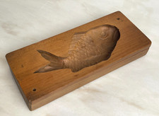Vintage Japanese Kashigata Wood Carved Cake Butter Mold Biscuit Fish - Treen