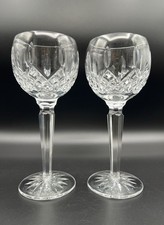 Waterford Crystal Lismore Balloon Hock 6 oz. Wine Glasses Pair Clear Elegant