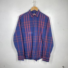 Burberry Brit Shirt Mens L Blue Burgundy Check Long Sleeve *Marked