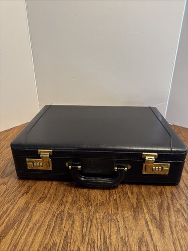 Briefcase black leather brass - briefcase,