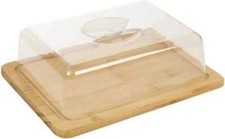 Bamboo Cheese Board And Acrylic Cover Serving Storage Platter Tray Wooden Server