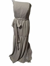 Vera Wang White Women’s Size 16 Gray Maxi Strapless Chiffon Gown Dress NWT $188