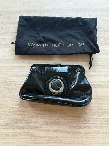 Mimco black patent clutch bag - black,