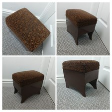 Vintage Retro 1960s Wooden Padded Brown Orange Footstool Pouffe Seat Multi-use