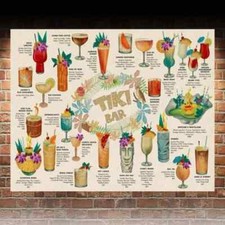 Tiki cocktail Bar Menu recipe metal wall sign plaque home man cave wine bar shed