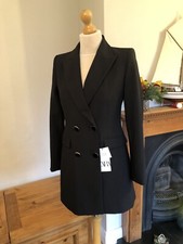 Zara Black Crossover Double Breasted Frock Coat Long Blazer S UK 10 # G54S