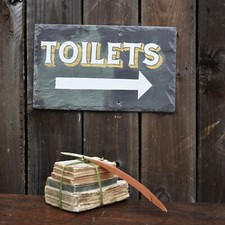 Salvage Slate Hand Painted Signwriting Toilets Arrow Wall Plaque Sign Two Avail