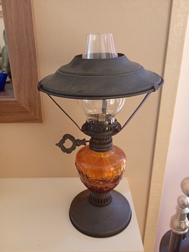 Vtg amber pressed glass oil - amber,