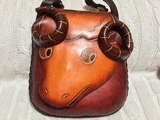 Hand Made Embossed Genuine Leather Goat (Capricorn ) Cross Body Purse/Hand Bag