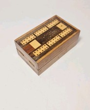 Vintage/Antique Inlaid Wooden Travel Cribbage Box/Foldable Cribbage Board