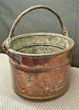Old Cauldron Pot 25 cm Hammered Copper Handle Wrought Iron Chimney Rack
