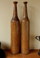 Antique Pair Large & Heavy Wooden Indian Clubs. Oak Exercise Weights Meels c1900