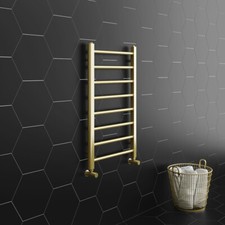 Brushed Brass Gold Heated Towel Rail Rack Ladder round Bathroom 3 Sizes To pick 