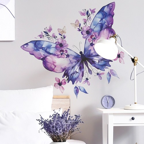Purple butterfly flowers wall - purple,
