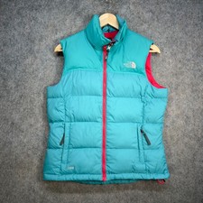 The North Face Gilet Womens Size UK S Teal Nylon Puffer Nuptse Vest 700 Outdoor