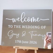 Personalised Custom Wedding Welcome sign Clear Mirror Acrylic Entrance Board