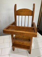 Vintage Solid Wood Wooden Doll Baby High Chair W/ Moving Pullover Tray Sturdy