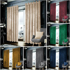 Blackout Crushed Velvet Curtains Eyelet Ring Top Ready Made Lined Pair Curtains