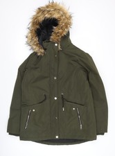 Primark Women’s Green Parka Jacket S Faux Fur Trim Hood Winter Coat