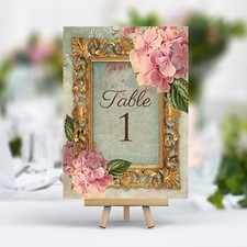 Vintage Style Wedding Table Numbers Names Cards - Shabby Chic Frame Flower Pink