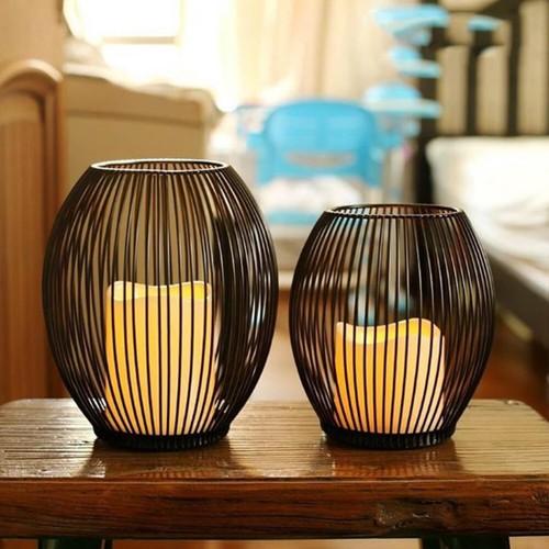 Black metal wire lantern - metal,