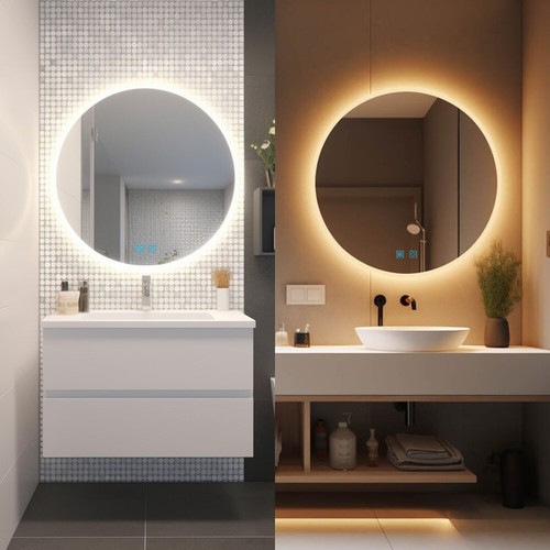 Round bathroom mirror with - bathroom, led