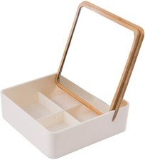 Square Wood Makeup Mirror With Storage Vanity Table Mirror Jewelry Organizer Box