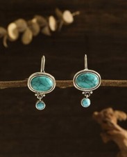 Silver and Blue crystal earrings - drop dangle hoop  - Turquoise Earrings