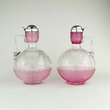 Antique Pair Solid Sterling Silver Claret Jugs / Decanters. Birmingham 1884