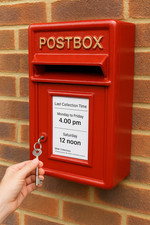 Contemporary Letterbox Red Post Box with Lock - Durable Cast Iron Mailbox