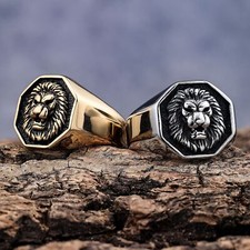 Vintage  Lion Head Signet Mens