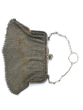 Antique Silver victorian Chain Mail Purse / Silver Mesh Evening Bag Silver 800