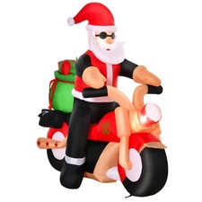 HOMCOM 5.5ft Christmas Inflatable Santa Claus Riding a Motorcycle Blow Up Decora