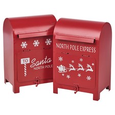 Christmas Metal Santa Letter Mail Post Box Arched Decorative Red Xmas Ornament