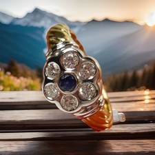 18K 750 Gold Diamond Sapphire Ring Yellow White 57 (18.1 mm Ø) 0.49 ct